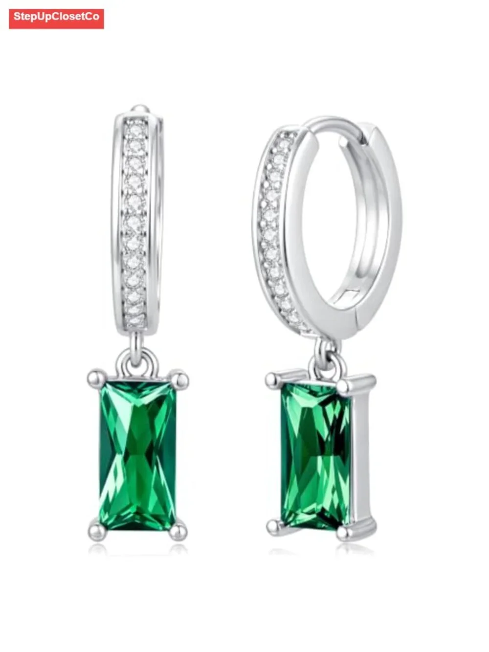 925 Sterling Silver Birthstone Hoop Earrings for Women - 12 Month CZ Crystal